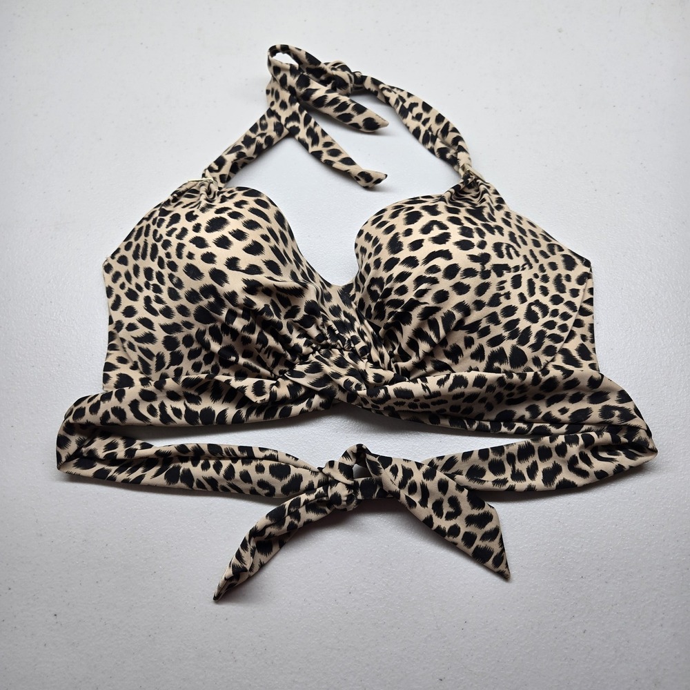 Victoria's Secret Women Swimwear 36C Beige Animal Print Halter Knot